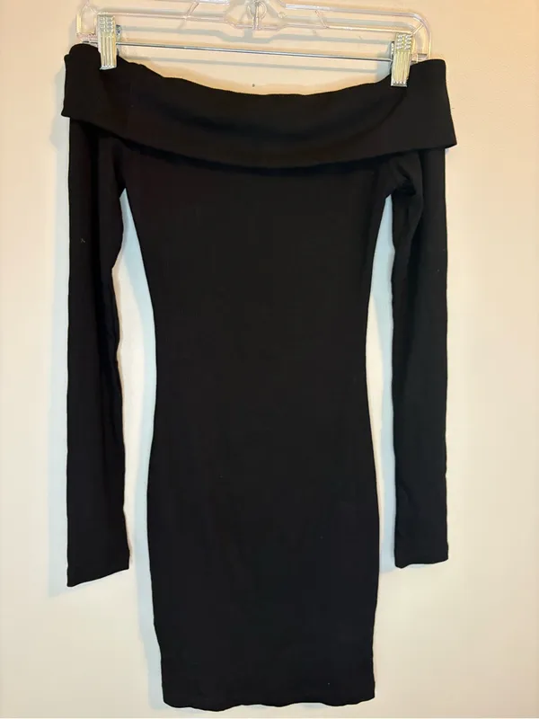 White Fox Nice And Clear Ribbed Off Shoulder Mini Dress Black XS NWT - Image 3