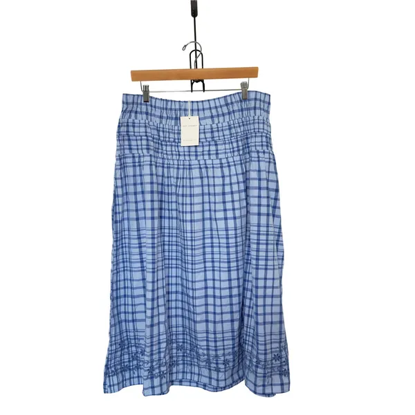 Free Assembly XL 16-18 Blue Plaid Smocked Waistband Embroidered Hem Cottagecore - Image 3