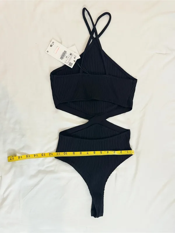 NWT Zara Cut Out Halter Bodysuit – Black – M - Image 15