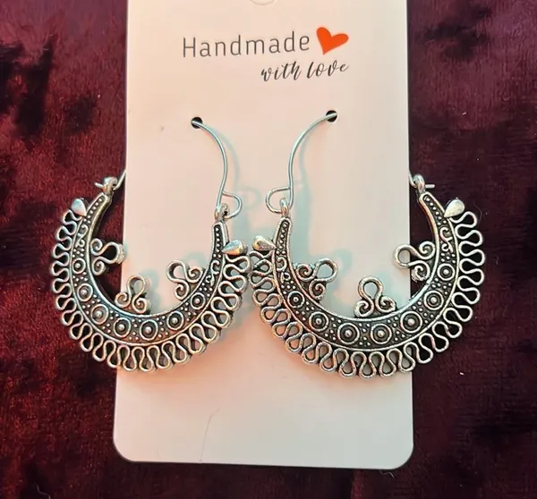 Handmade Silver Bohemian Earrings Hoops New - Image 2