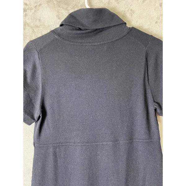 Theory Wool Blend Cowl Neck Shift Dress Black Short Sleeve Career Women's Medium - Image 4