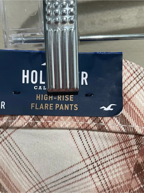 Hollister High Rise Flare Pants Brown Plaid Stretch Women’s Size XL Regular NWT - Image 6
