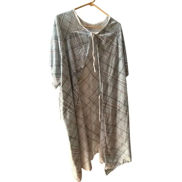 Unisex Hospital Gown Plaid Design Gray With Drawstring Cotton & Polyester Blend - Image 2