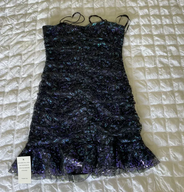 For Love & Lemons Rodin Sequin Mesh Ruched Mini Dress - Image 7