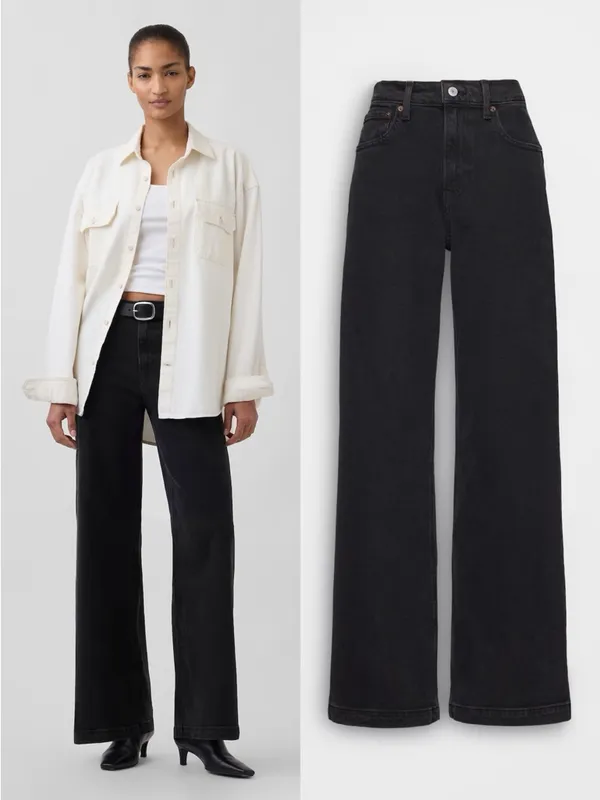 GAP • High Rise Stride Wide-Leg Jeans in Washed Black trouser regular inseam - Image 2