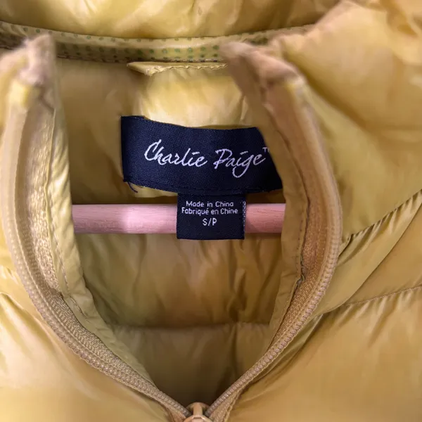 Charlie Paige Mustard Yellow Down Puffer Jacket Women‎ Small Chevron Quilted Zip - Image 3