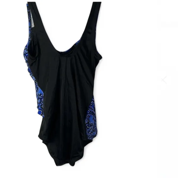 Studio Works Black blue Pleated Front Built-in Bra 1 Pcs Swimsuit SZ 16W - Image 3
