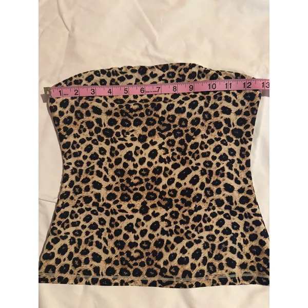 Leopard Print Tube Top Strapless Animal Pattern Stretch‎ Bodice Tan Brown Black - Image 4