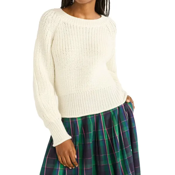 Free Assembly Womens Sweater Size S Cream 100 Shaker Knit Raglan Sleeve Pullover - Image 2