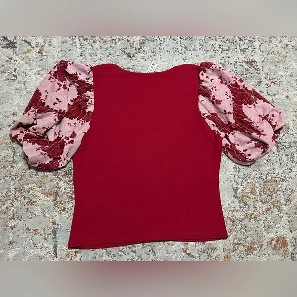 Anthropologie Dolan Lace Puff Sleeve Top size XL red - Image 4