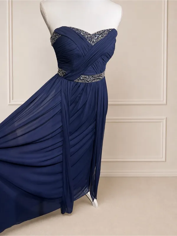 Bloomingdale’s AQUA Navy Blue Beaded Strapless Chiffon Formal Gown Dress Size 4 - Image 4