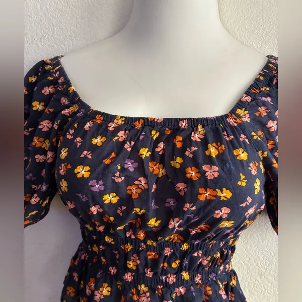 Madewell Puff-Sleeve Square Neck Smocked-Waist in Aloha Floral Crop Top S - Image 6