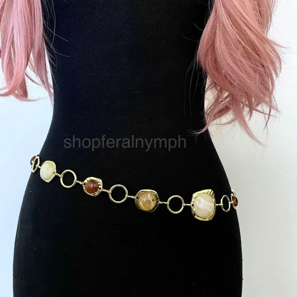 Gold Y2K Marbled Stone Open Ring Waist Chain Belt, Fits 24.5-43 Inches, X7GA1296 - Image 5