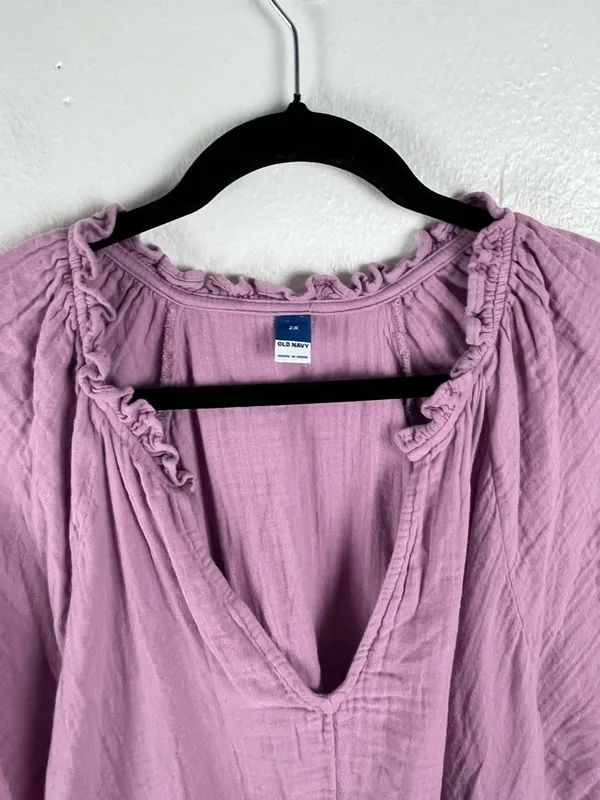 OLD NAVY Purple Short Sleeves Side Pockets Gauzy Dress 2X Casual Picnic BBQ Boho - Image 10
