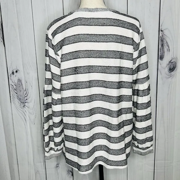 Style & Co Sweater Size L Black White Striped Long Sleeve Woven Knit - Image 7