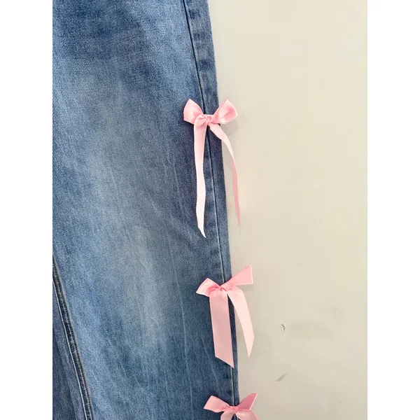 Disclosure‎ Pink Bow Wide Leg Jeans Coquette Denim 5/27 Girly Scandi Girl Party - Image 4