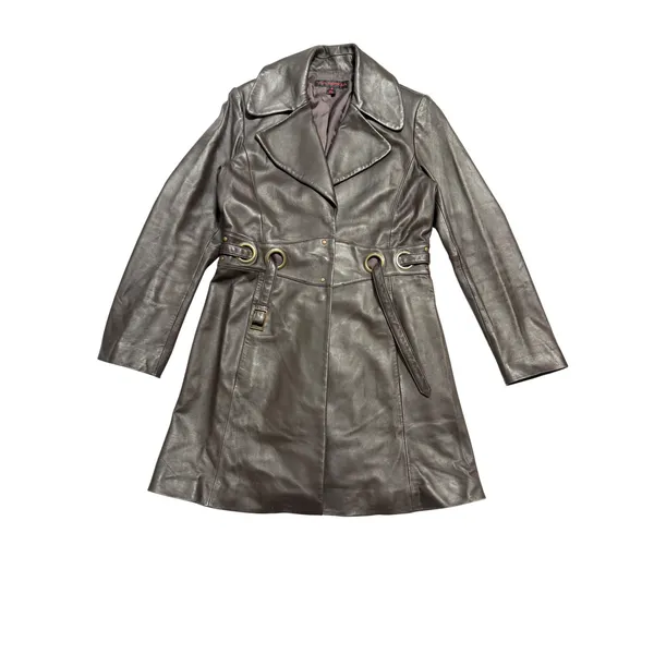 Via Spiga Leather Jacket Women Small Brown Belted Grommet Trench Coat - Image 2