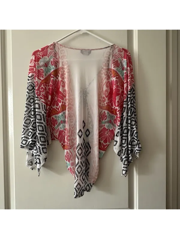 Bebe Boho Ikat Southwestern Kimono Mesh Festival Top V-Neck Ruched S Small - Image 3