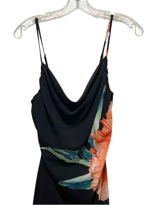 Pretty Garbage Floral Cowl Neck Maxi Dress Black Orange Sleeveless Size Medium - Image 4