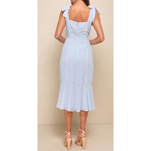 NWOT Lulus Size Small Bimini Periwinkle Blue Swiss Dot Tie-Strap Midi Dress - Image 2