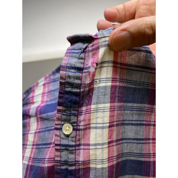 Gap Shirt Womens Small Blue Pink Boyfriend Plaid Long Sleeve Button Front Top - Image 3