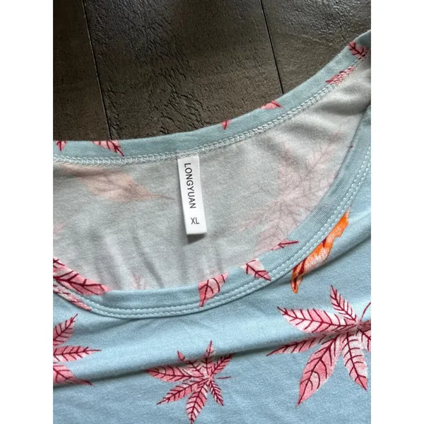 Longyuan Women's Light Blue Leaves Pockets Short Sleeve Dress Size XL‎ - Image 6