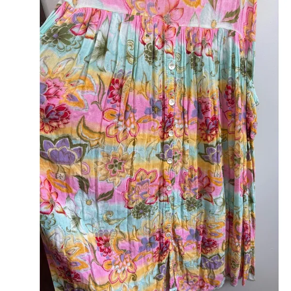 Vtg Bila Floral Print Midi Dress S Sleeveless Boho Hippy‎ Pockets - Image 3