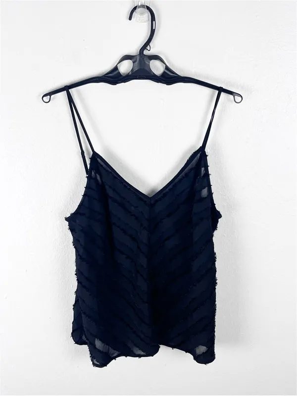 INTIMATELY FREE PEOPLE Black Sheer Geometric Print Fray Hem Cami Size Large Boho - Image 2