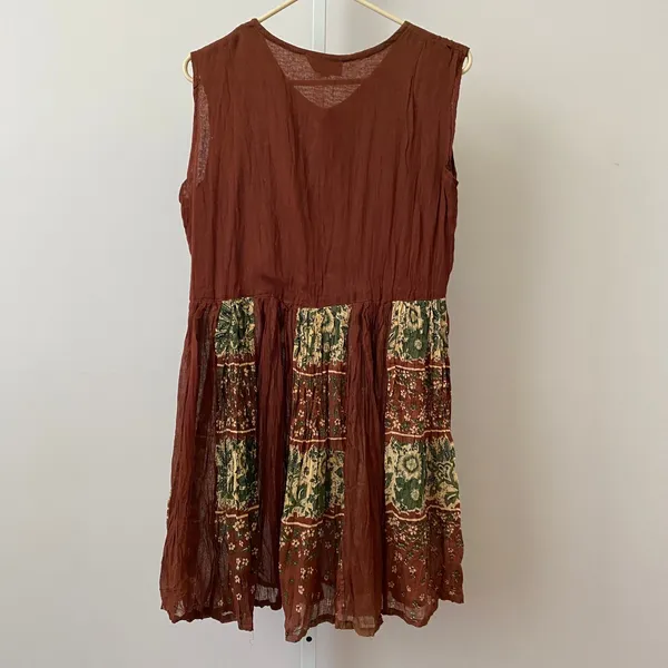 Studio East Cotton Boho Relaxed Prairie Peasant Sleeveless Brown Dress M - Image 4