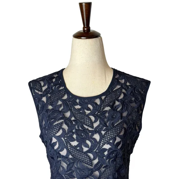 L'ATISTE Lace Mini Dress Women Medium Navy Blue Tiered Ruffle Hem Party Cocktail - Image 4