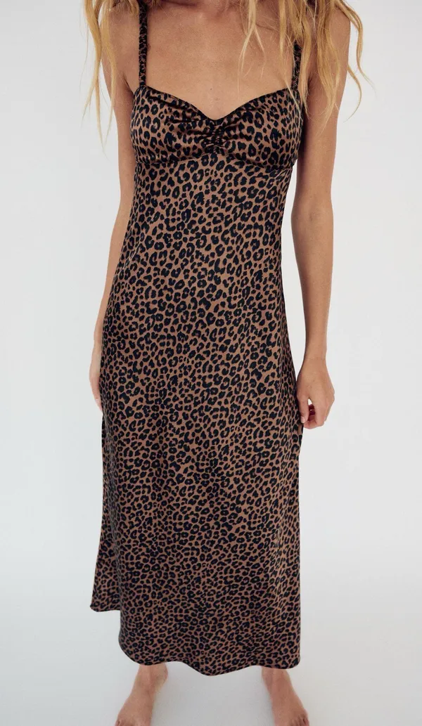 Zara maxi Satin Leopard animal print cheetah slip strappy casual summer dress - Image 7