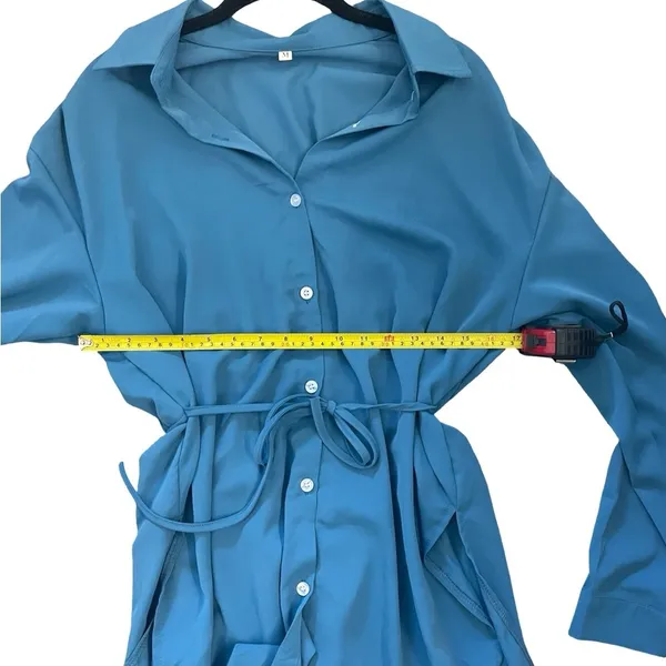Blue Button Down Romper Dress with Built - Image 8