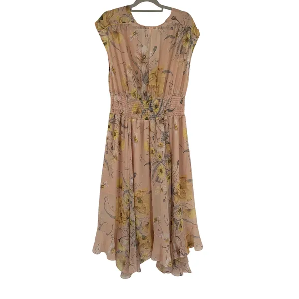 H&M Maxi Chiffon Dress Sz 10 Peach Cottage Boho Romantic Coquette Smock Floral - Image 7