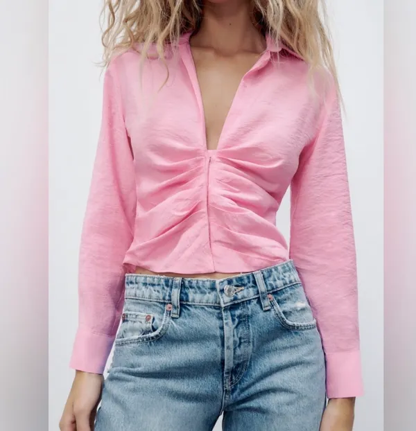 Pink textured long sleeve button front shirt - Image 2