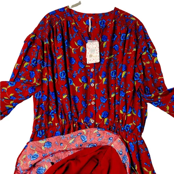 Free People Mini Flower Fields Mini Burgundy Dress S/P - Image 3
