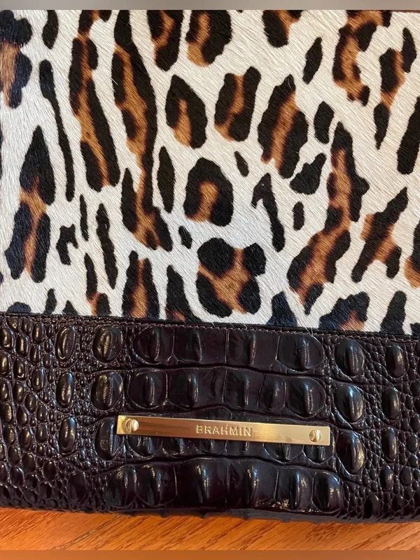 Brahmin Leopard Haircalf Crossbody Bag Croc Embossed Leather Animal Print - Image 2