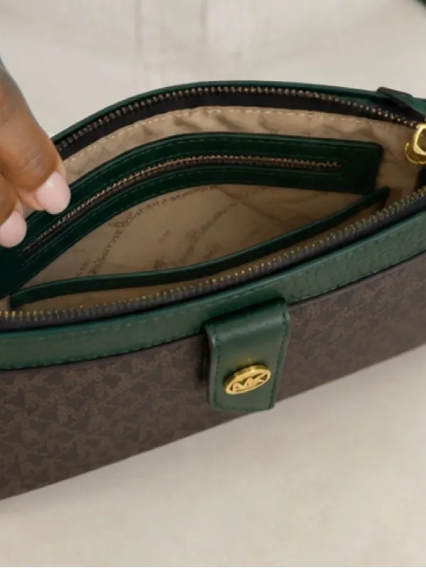 Michael Kors Brown Logo Crossbody with Green Trim Brand New - Image 3