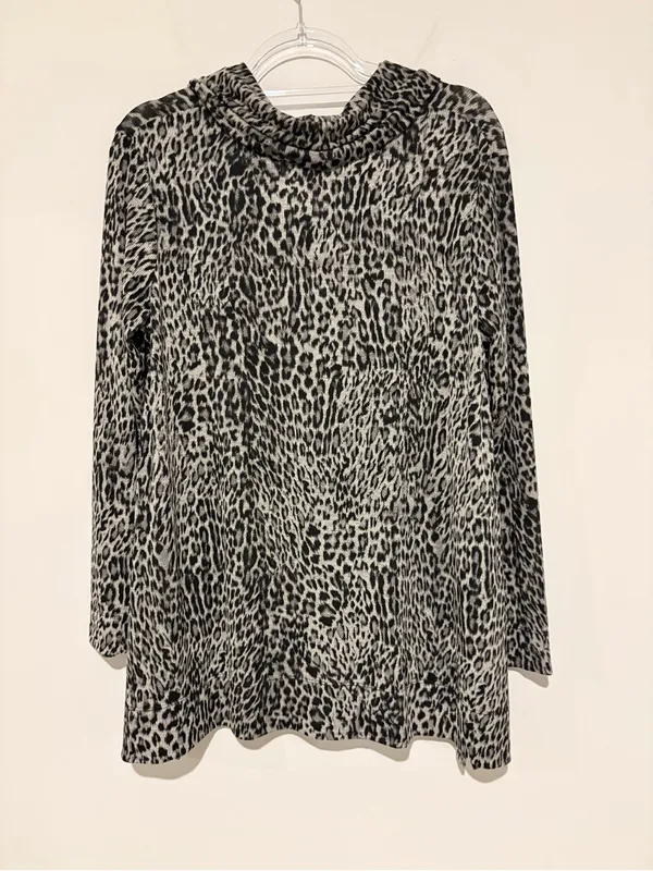 Chicos cowl neck stretch knit animal print long sleeve top grey size‎ 1 - Image 2