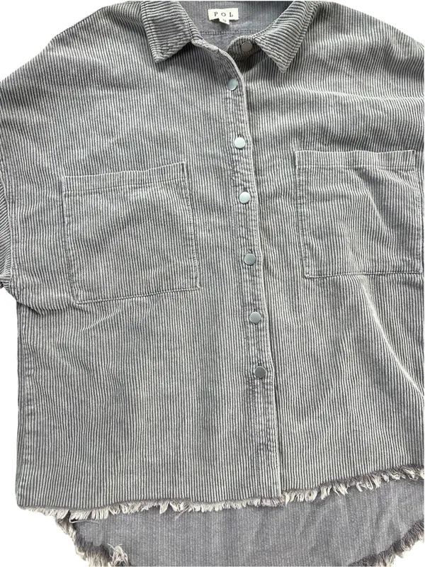 POL Gray Corduroy Button-Down Shirt with Shirttail Hem - Image 4