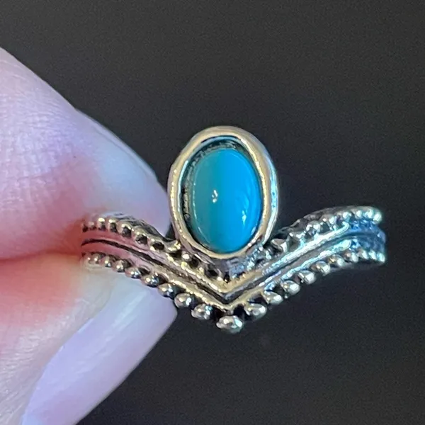 Turquoise stone silver plated woman crown ring size 5 - Image 5