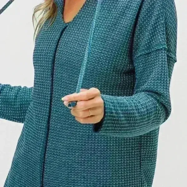 Dark‎ Teal V-Neck Waffle Knit Hoodie Top size S - Image 2