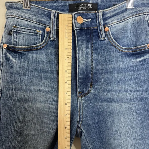 Judy Blue‎ Jeans Juniors 3/26 Blue High Rise Slim Boot Raw Hem Stretch Denim - Image 7