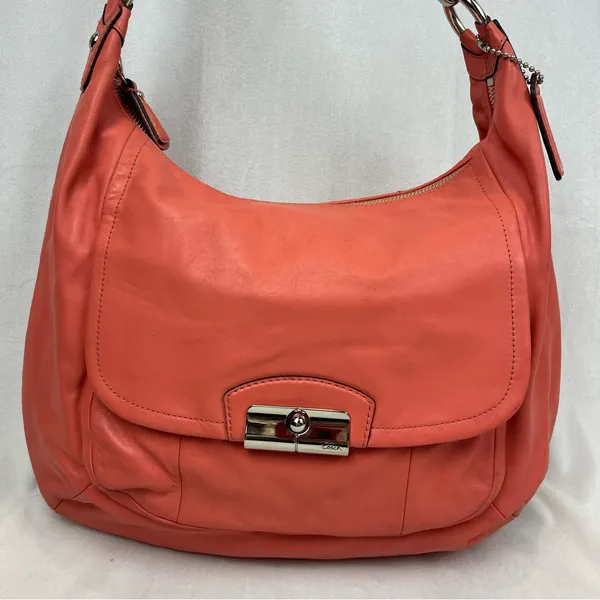 Coach Kristin F22309 Coral Pink Large Smooth Soft Leather Hobo Shoulder Bag - Image 3