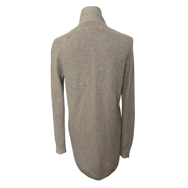 Loft Wool Blend Beige Open Front Knit Cardigan S Minimal Cozy Office Neutral - Image 2