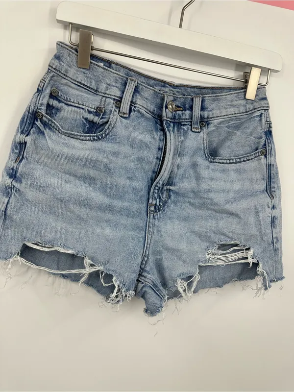 American Eagle Outfitters Denim Blue Baggy Jean Distressed Shorts Size 2 Boho - Image 3