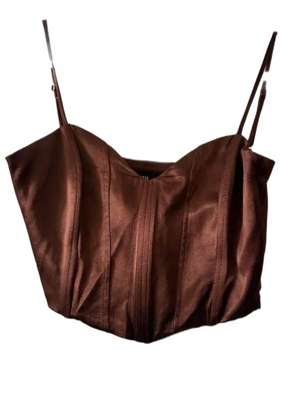 Zara Brown Corset Cami Top Women’s Medium Side Zip Adjustable Straps - Image 2