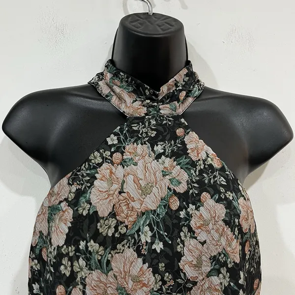 Heartloom Black Floral Halter Top Size Small Lined - Image 2
