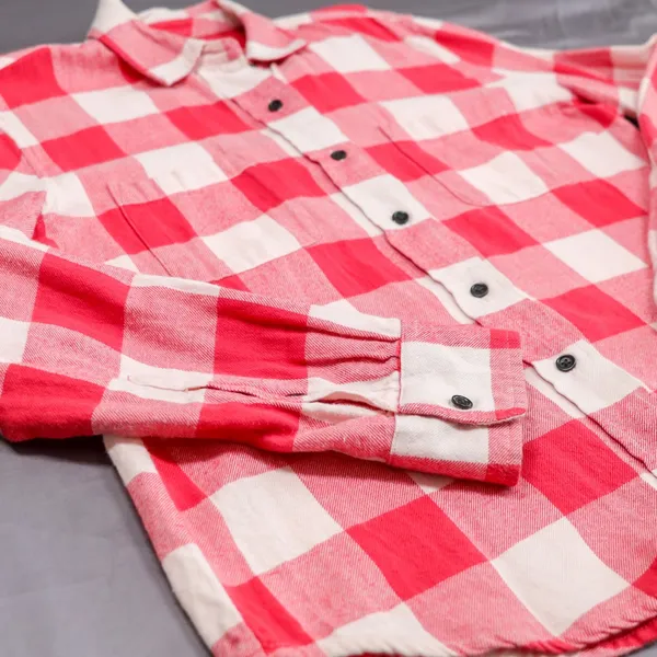 Pact Organic Cotton Mila Flannel Shirt Women M Red White Gingham Plaid Button Up - Image 6