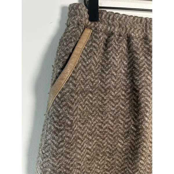 J.Crew Brown Herringbone‎ Wool Blend Mini Skirt Leather Trim Pockets Size 4 - Image 2