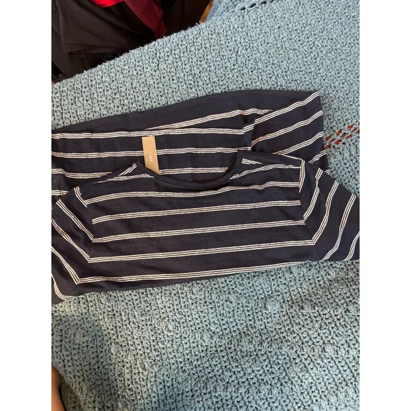 J.Crew Womens XL Linen Tee Navy Blue White Striped Short Sleeve T-Shirt NWT - Image 5